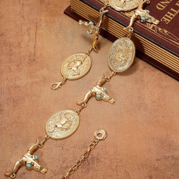 Western Metal Concho Belt for Women Turquoise Cowgirl Boho Casual Dress - Picture 7 of 7